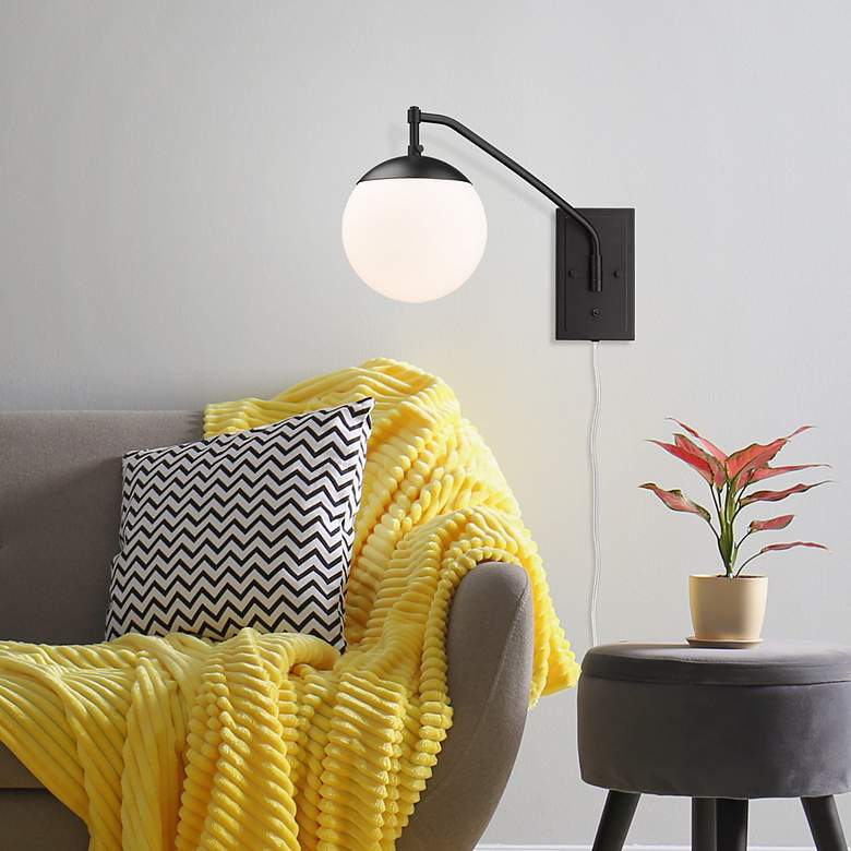 Image 7 Glenn 14" High Matte Black Wall Sconce w/ Opal Glass more views