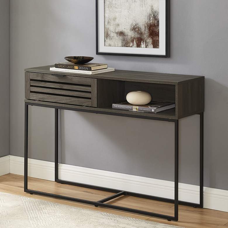 Image 1 Glenn 42" Wide Slate Gray Wood 1-Door Entry Table