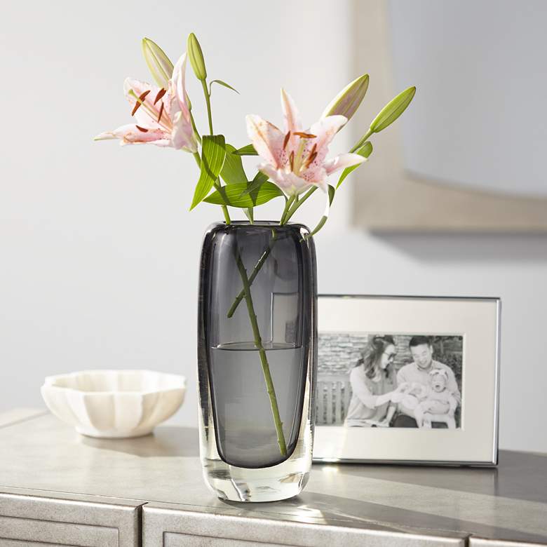 Image 1 Glenn 9 1/2" High Double Layer Gray Glass Vase