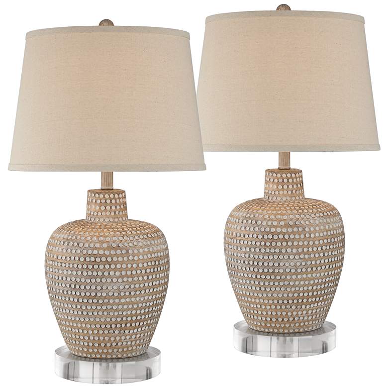 Image 1 Glenn Dapp Beige Pot Table Lamps With 8 inch Round Risers
