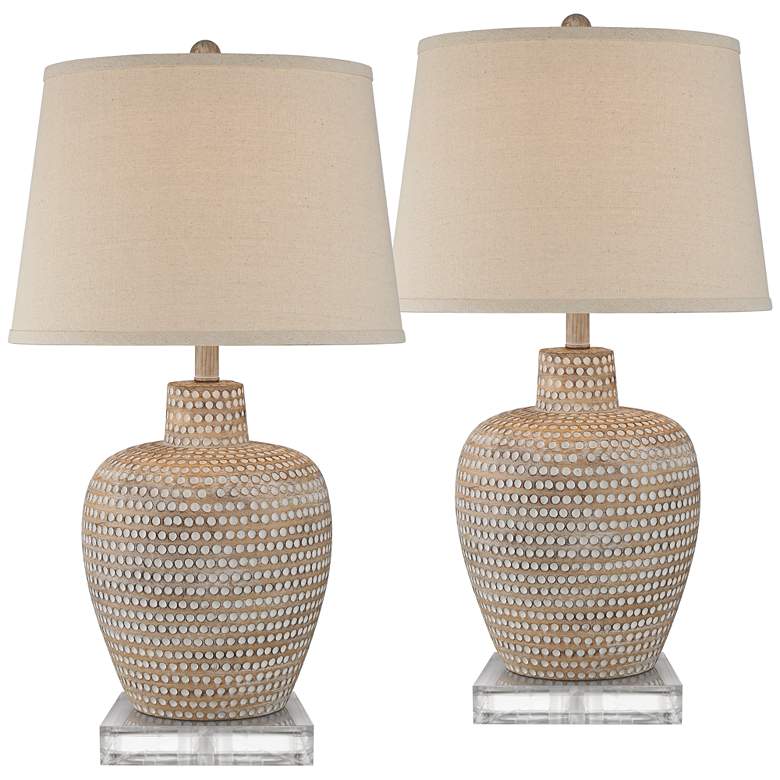 Image 1 Glenn Dapp Beige Pot Table Lamps With 8 inch Square Risers