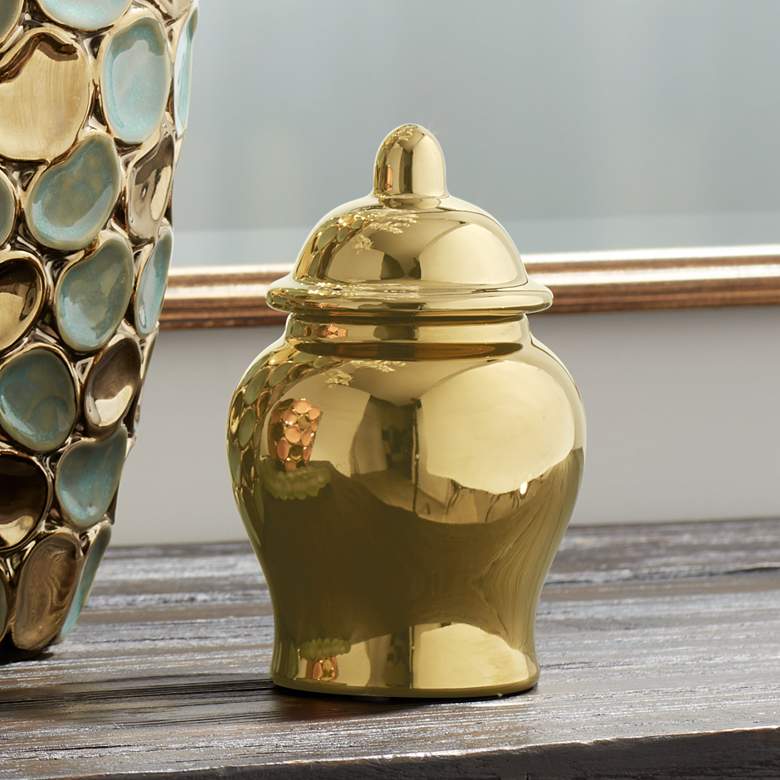 Image 1 Glenne Gold 6 1/4" High Decorative Urn Jar with Lid