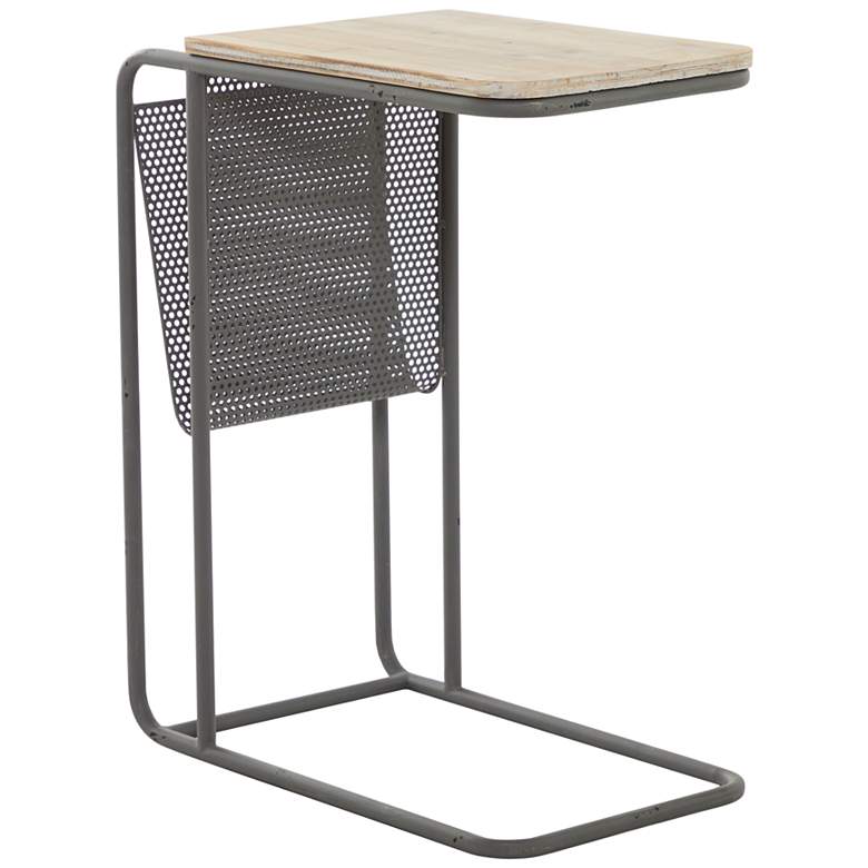 Image 2 Glider 20" Wide Brown Wood Gray Metal Accent Table