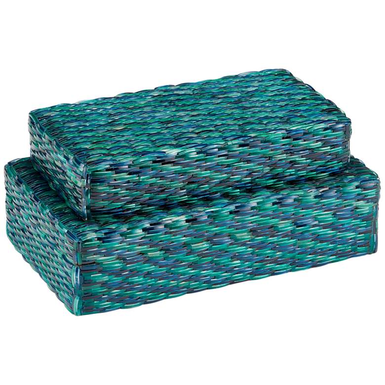 Image 1 Glimmer Blue and Green Rectangular Decorative Boxes Set of 2