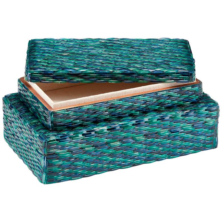 Image 3 Glimmer Blue and Green Rectangular Decorative Boxes Set of 2 more views