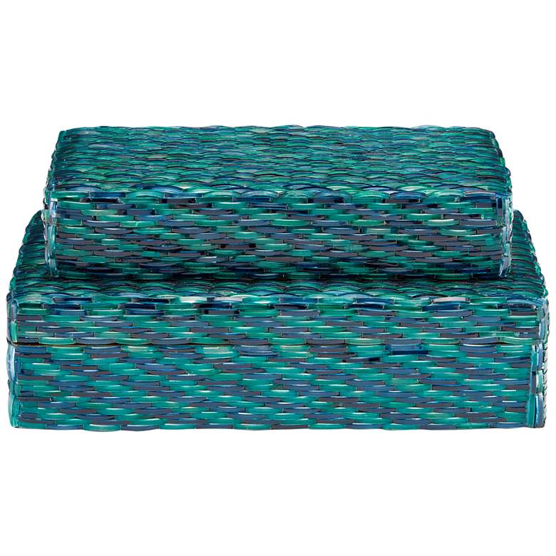 Image 4 Glimmer Blue and Green Rectangular Decorative Boxes Set of 2 more views