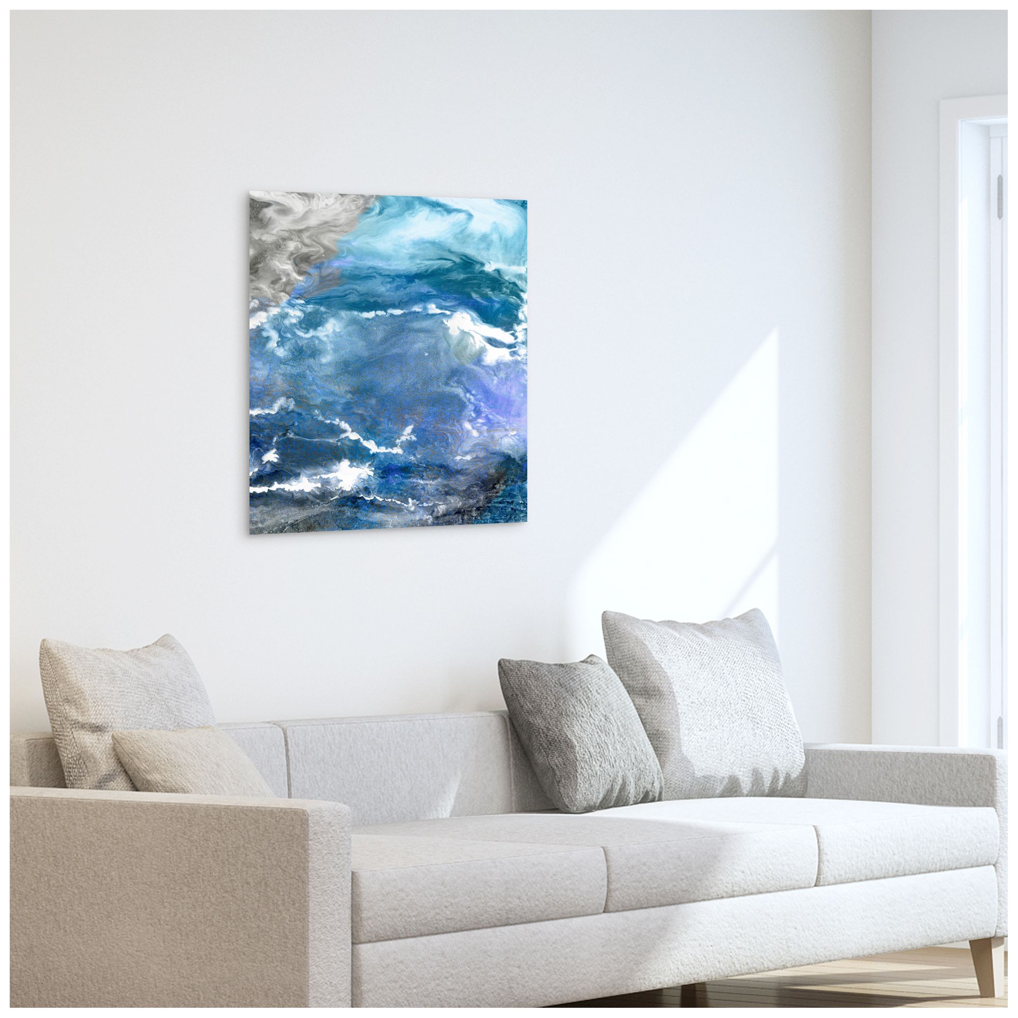 Image 6 Glistening Tide B" Frameless Free Floating Tempered Art Glass Wall Art more views
