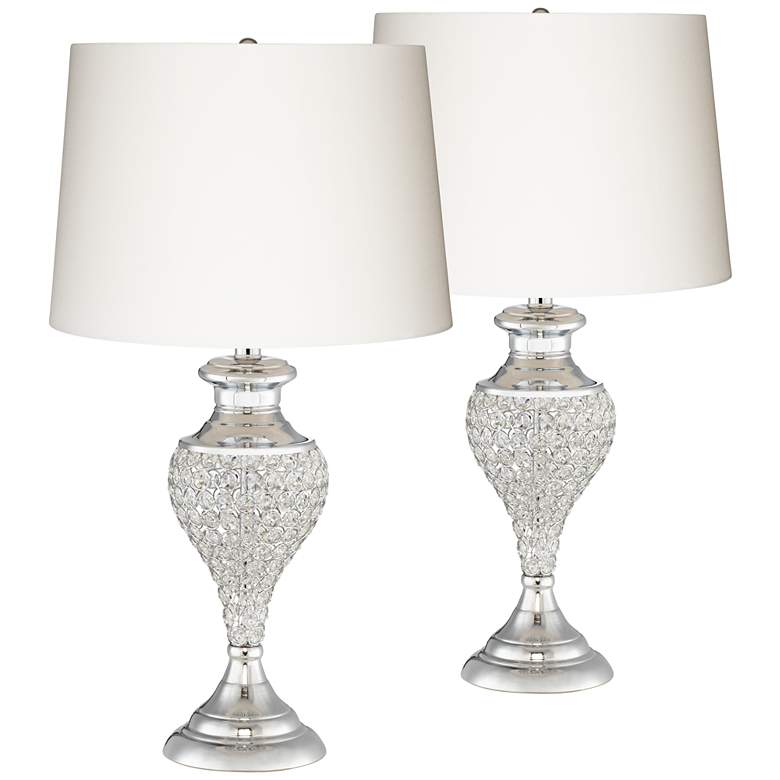 Glitz and Glam Polished Chrome Urn Table Lamps Set of 2