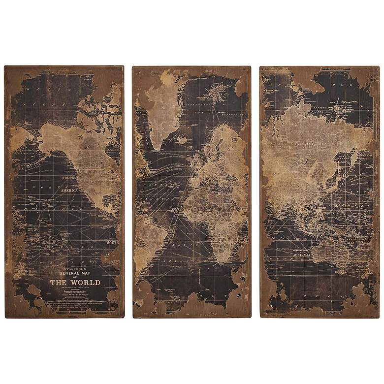 Image 1 Global Distressed Wood Triptych Panel Wall Art Set