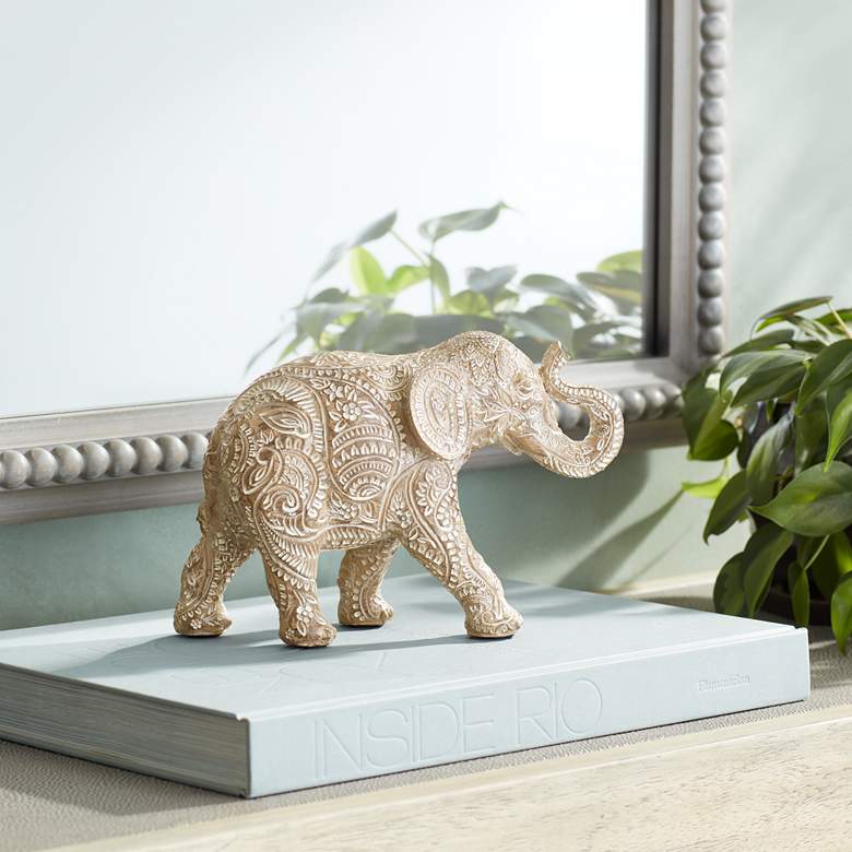 Image 1 Global Elephant 9 inch Wide Matte Light Brown Figurine