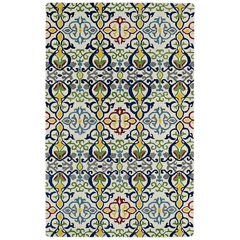 Image 1 Global Inspirations GLB05-86 5'x7'9" Yellow and Blue Rug