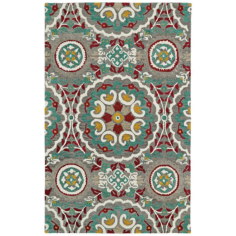 Image 1 Global Inspirations GLB08-75 5&#39;x7&#39;9 inch Gray and Teal Wool Rug