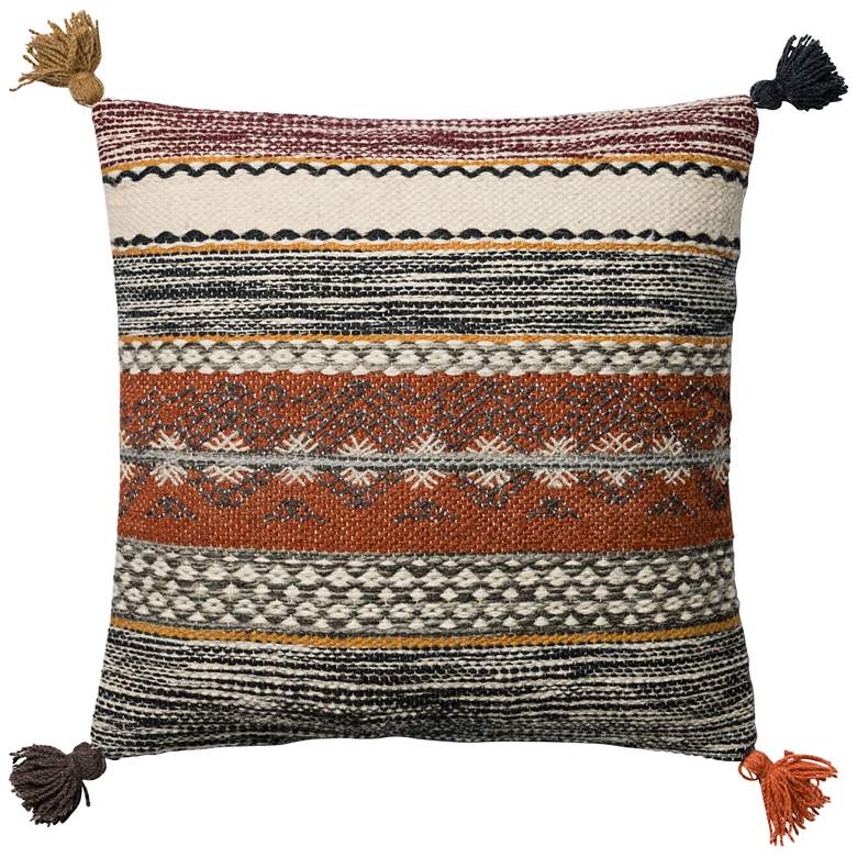 Image 1 Global Traveler Rust Tribal Tassel 22 inch Square Accent Pillow