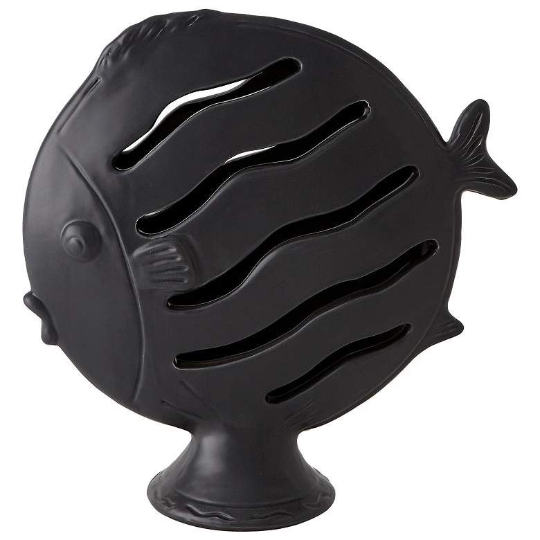 Image 1 Global Views 14 1/2" High Tropical Fish Black Ceramic Table Sculpture