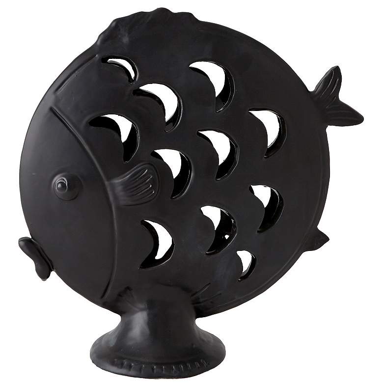 Image 1 Global Views 16 3/4" High Tropical Fish Black Ceramic Table Sculpture