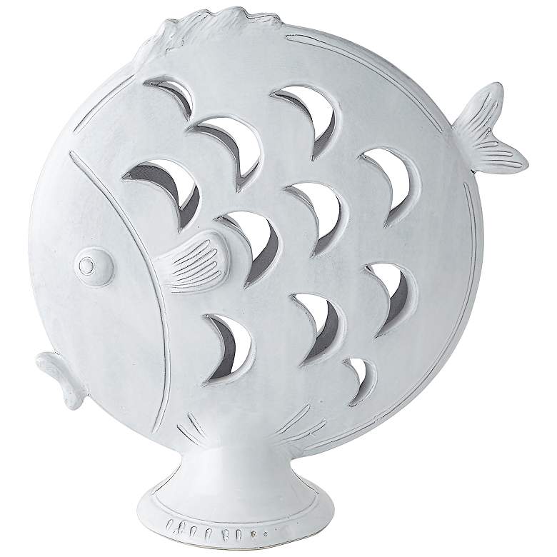 Image 1 Global Views 16 3/4" High Tropical Fish White Ceramic Table Sculpture