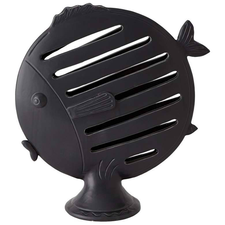 Image 1 Global Views 19 3/4" High Tropical Fish Black Ceramic Table Sculpture