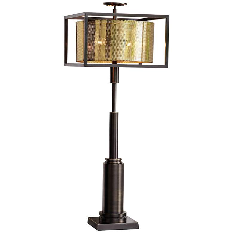 Image 1 Global Views 37" Brass and Bronze Industrial Modern Table Lamp
