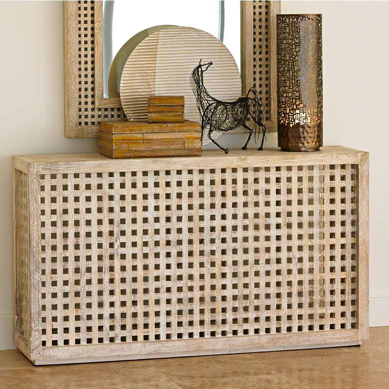 Image 1 Global Views 60 inch Wide Oceanside White-Washed Lattice Console