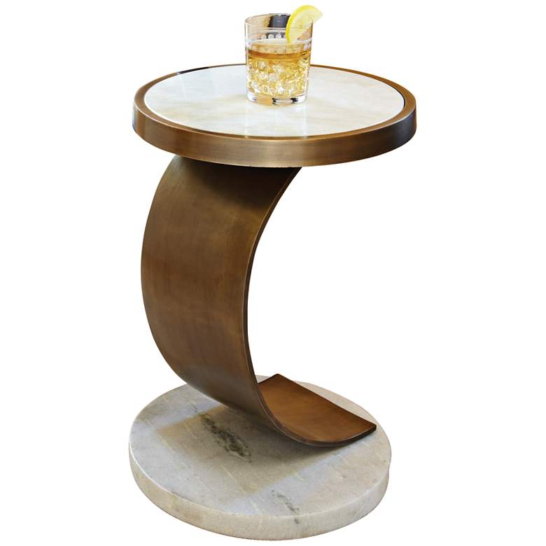 Image 1 Global Views C Design Antique Brass and Marble Accent Table