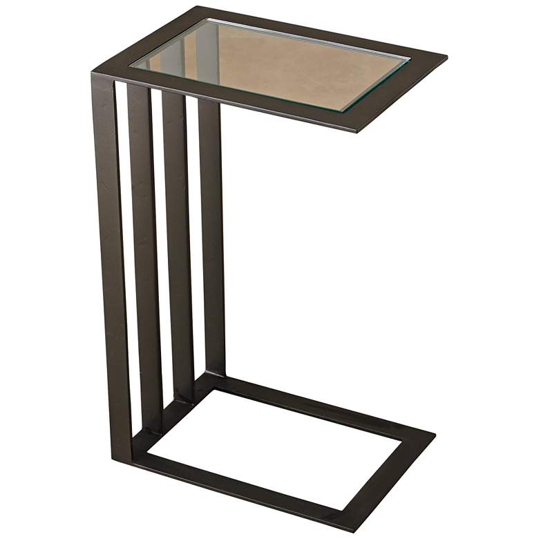 Image 1 Global Views Cantilever 14 inch Wide Bronze Glass Top Side Table
