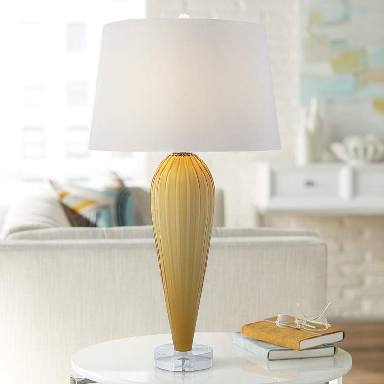 Image 1 Global Views Colette 35 1/2" Amber Glass Teardrop Modern Table Lamp