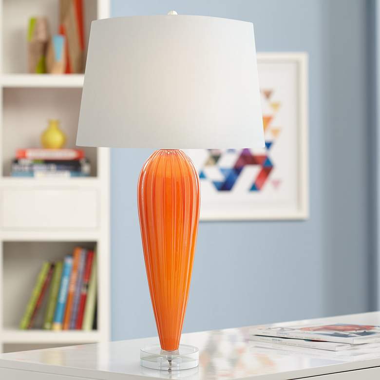Image 1 Global Views Colette 35 1/2 inch Orange Glass Modern Teardrop Table Lamp