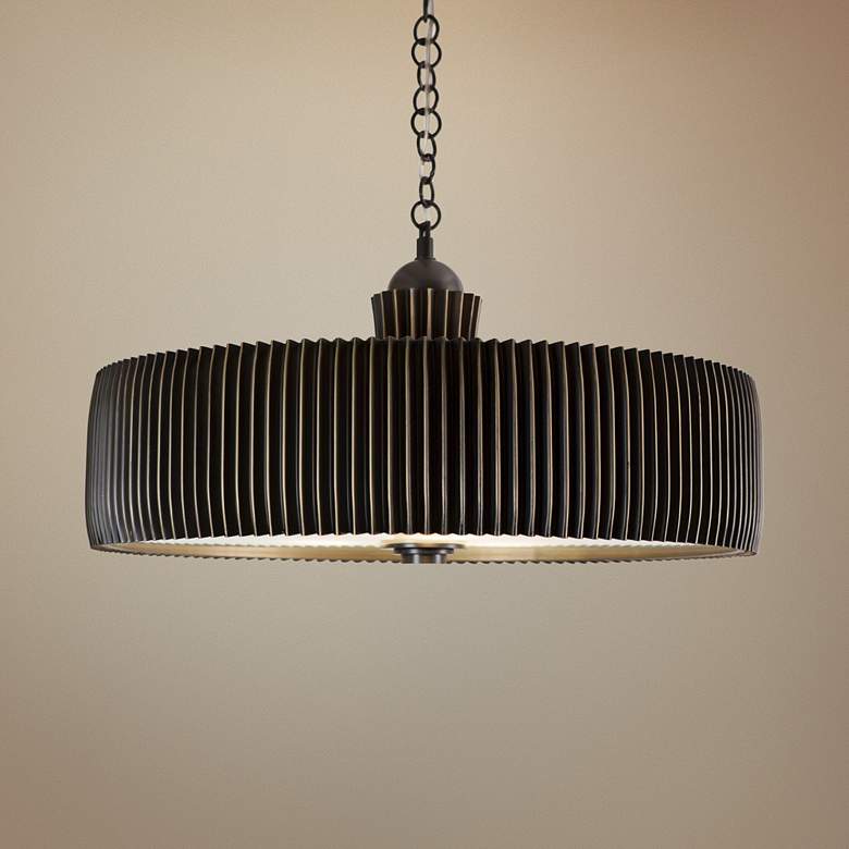 Image 1 Global Views Crimp 32" Wide Bronze Drum Pendant Light