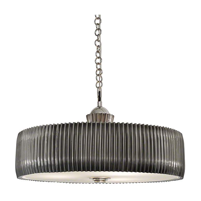 Image 2 Global Views Crimp 32 inchW Antique Nickel Drum Pendant Light 