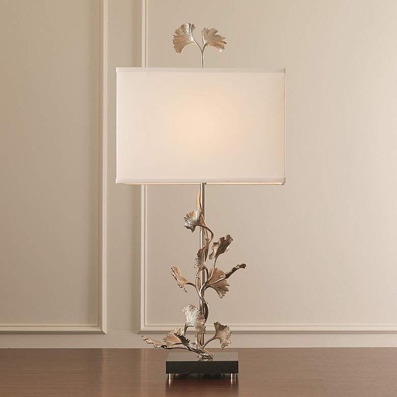 Image 1 Global Views Ginkgo 35 3/4" High Leaf Motif Polished Nickel Table Lamp