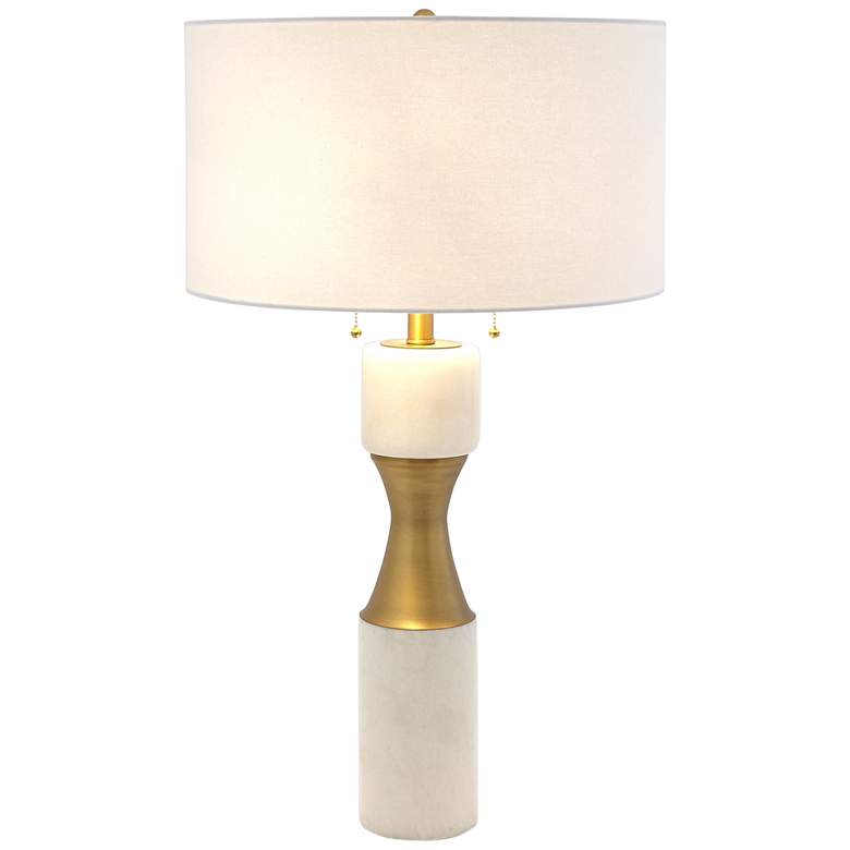 Image 1 Global Views Hollis 31" White Marble and Brass Metal Cinch Table Lamp