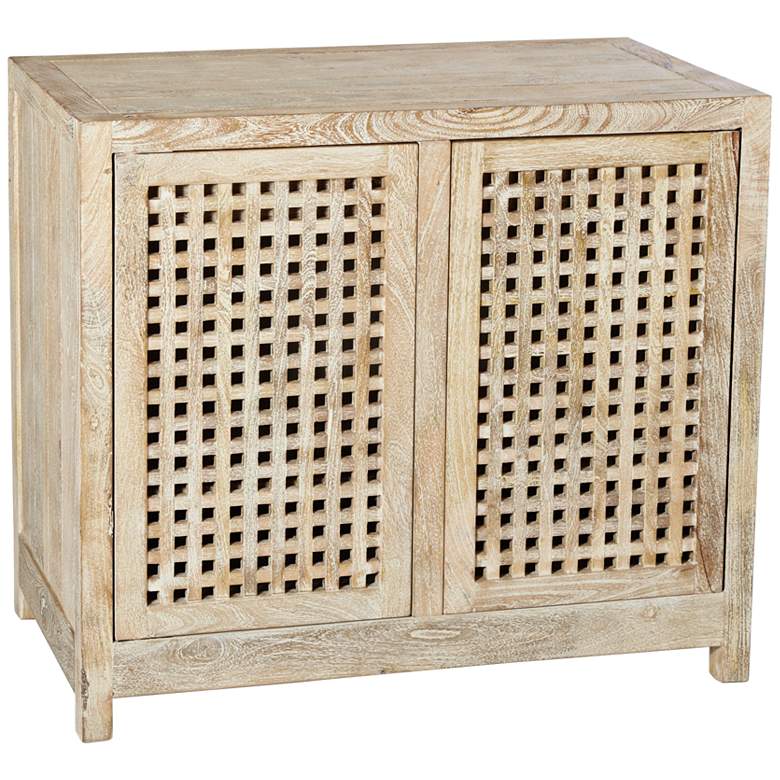 Image 1 Global Views Larkin 36"W White-Washed Lattice 2-Door Cabinet