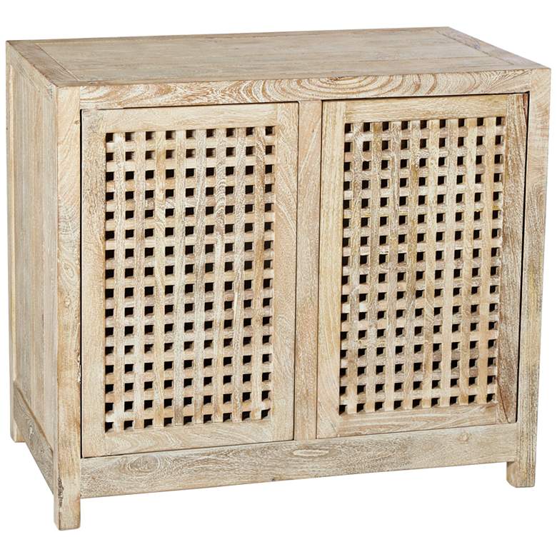 Image 1 Global Views Larkin 36 inchW White-Washed Lattice 2-Door Cabinet