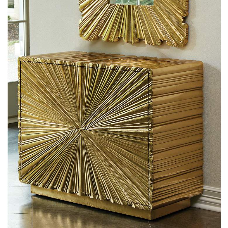 Image 1 Global Views Linenfold 39 1/4 inchW Modern Brass Accent Chest