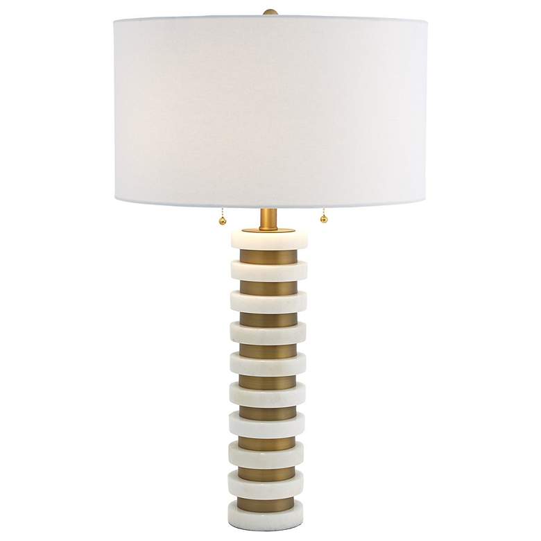 Image 1 Global Views Marble Stack 30.5" White and Brass Modern Table Lamp