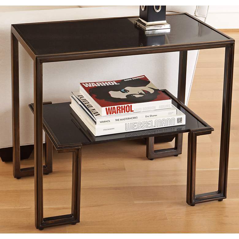 Image 1 Global Views One-Up 28 inchW Bronze and Black Granite End Table