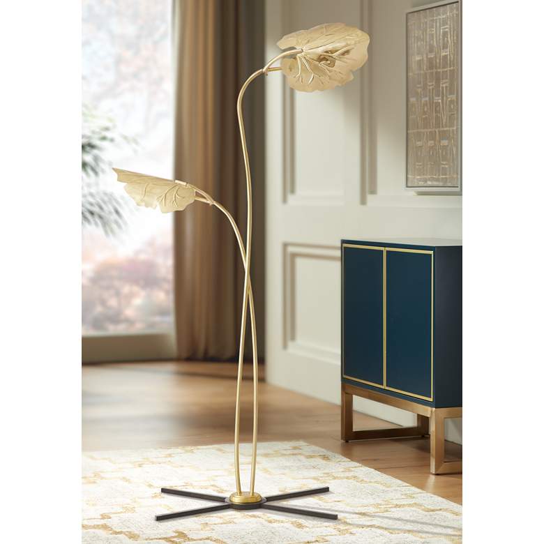 Image 1 Global Views Rimini 74" Satin Brass Metal Leaves Floor Lamp