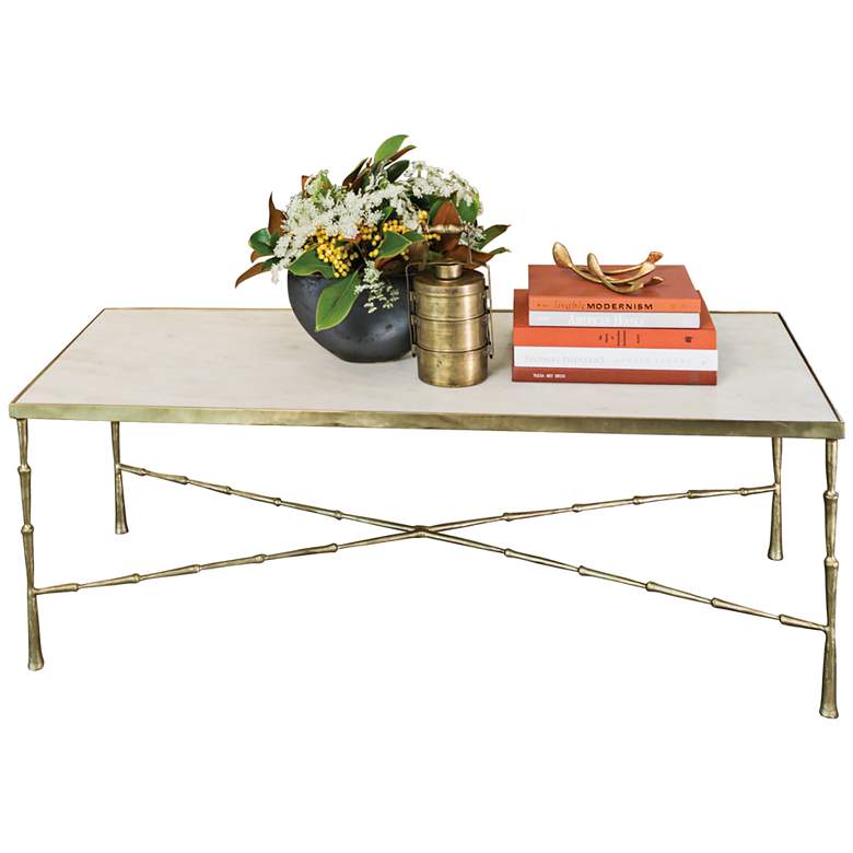 Image 1 Global Views Spike Antique Brass Marble Top Cocktail Table