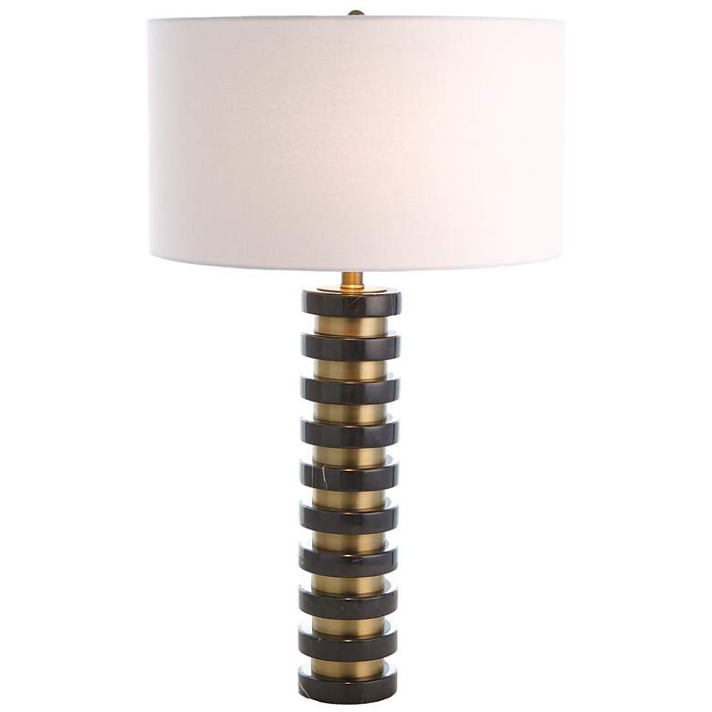 Image 1 Global Views Stack 30 1/2" High Gold and Black Marble Table Lamp