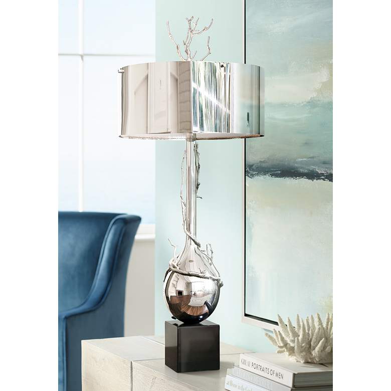 Image 1 Global Views Twig Bulb 40" Modern Polished Nickel Table Lamp