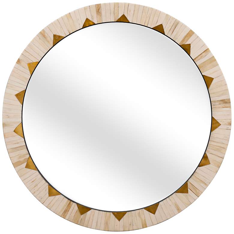 Image 3 Global White Bone 30" Round Wall Mirror