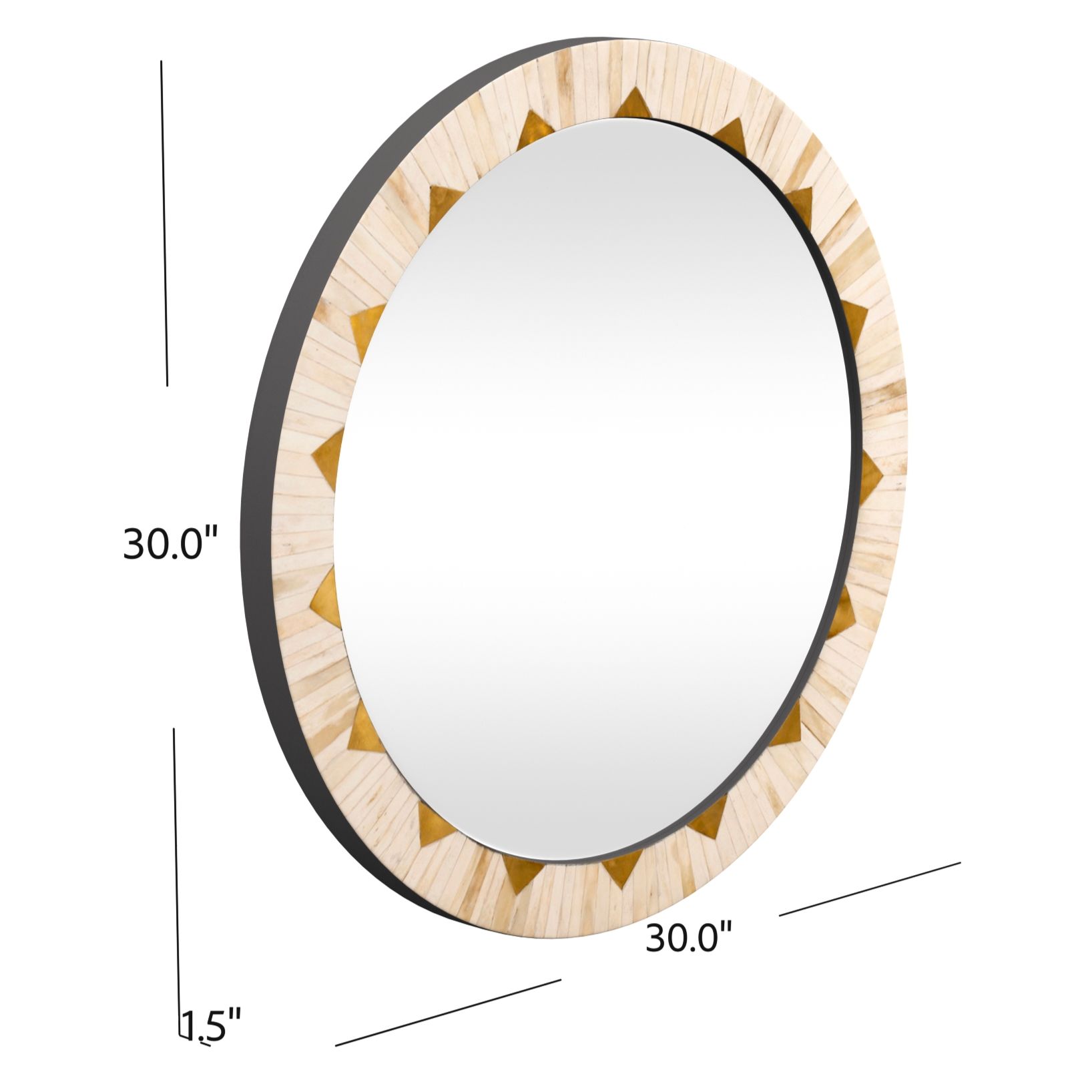 Global White Bone 30" Round Wall Mirror in scene