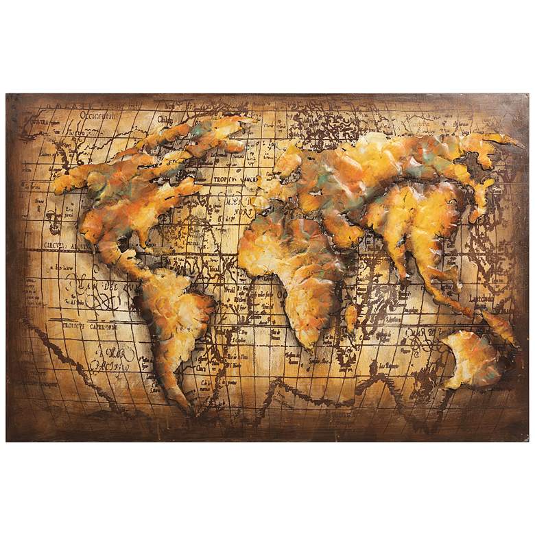 Image 3 Globe Map 48" Wide Mixed Media Metal Dimensional Earth Wall Art