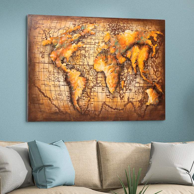 Image 2 Globe Map 48" Wide Mixed Media Metal Dimensional Earth Wall Art