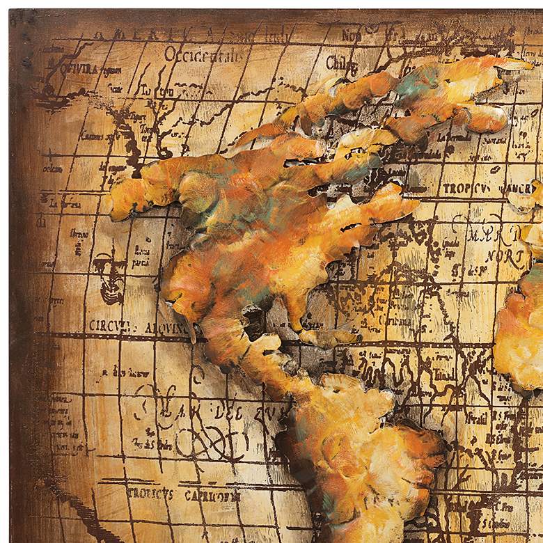 Image 4 Globe Map 48" Wide Mixed Media Metal Dimensional Earth Wall Art more views