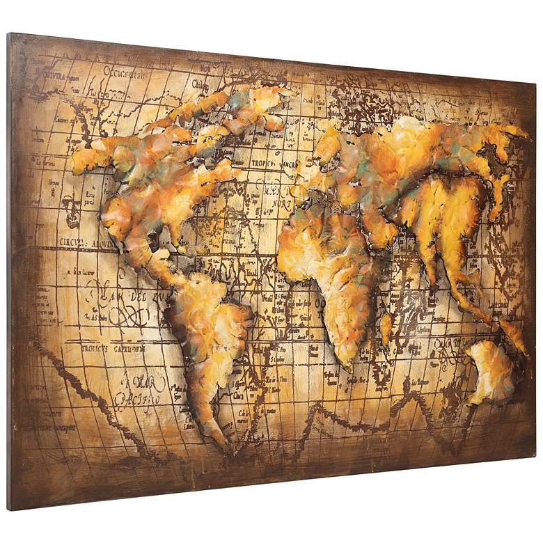 Image 6 Globe Map 48" Wide Mixed Media Metal Dimensional Earth Wall Art more views