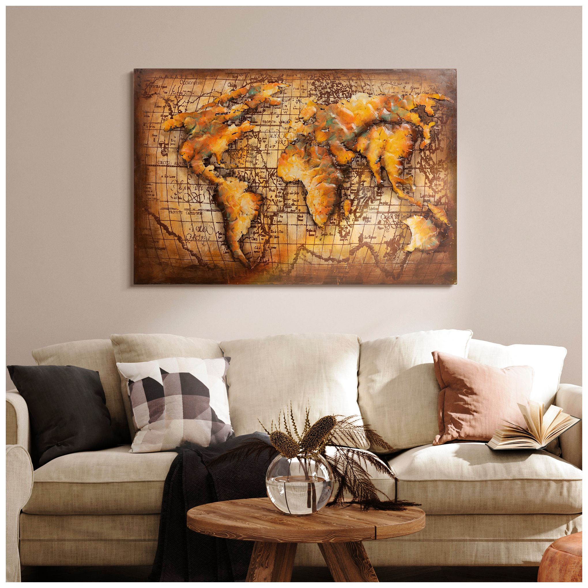 Image 7 Globe Map 48" Wide Mixed Media Metal Dimensional Earth Wall Art more views