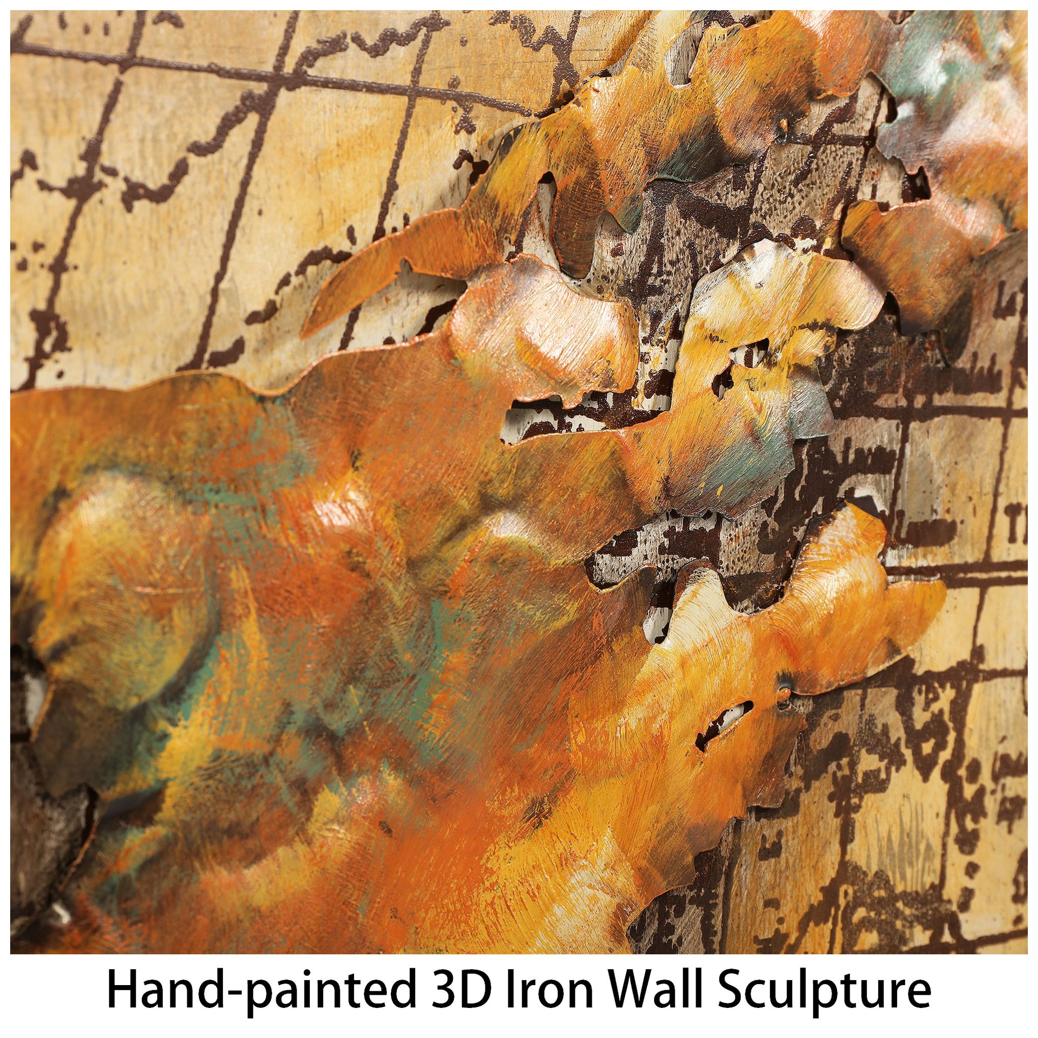 Globe Map 48" Wide Mixed Media Metal Dimensional Earth Wall Art in scene