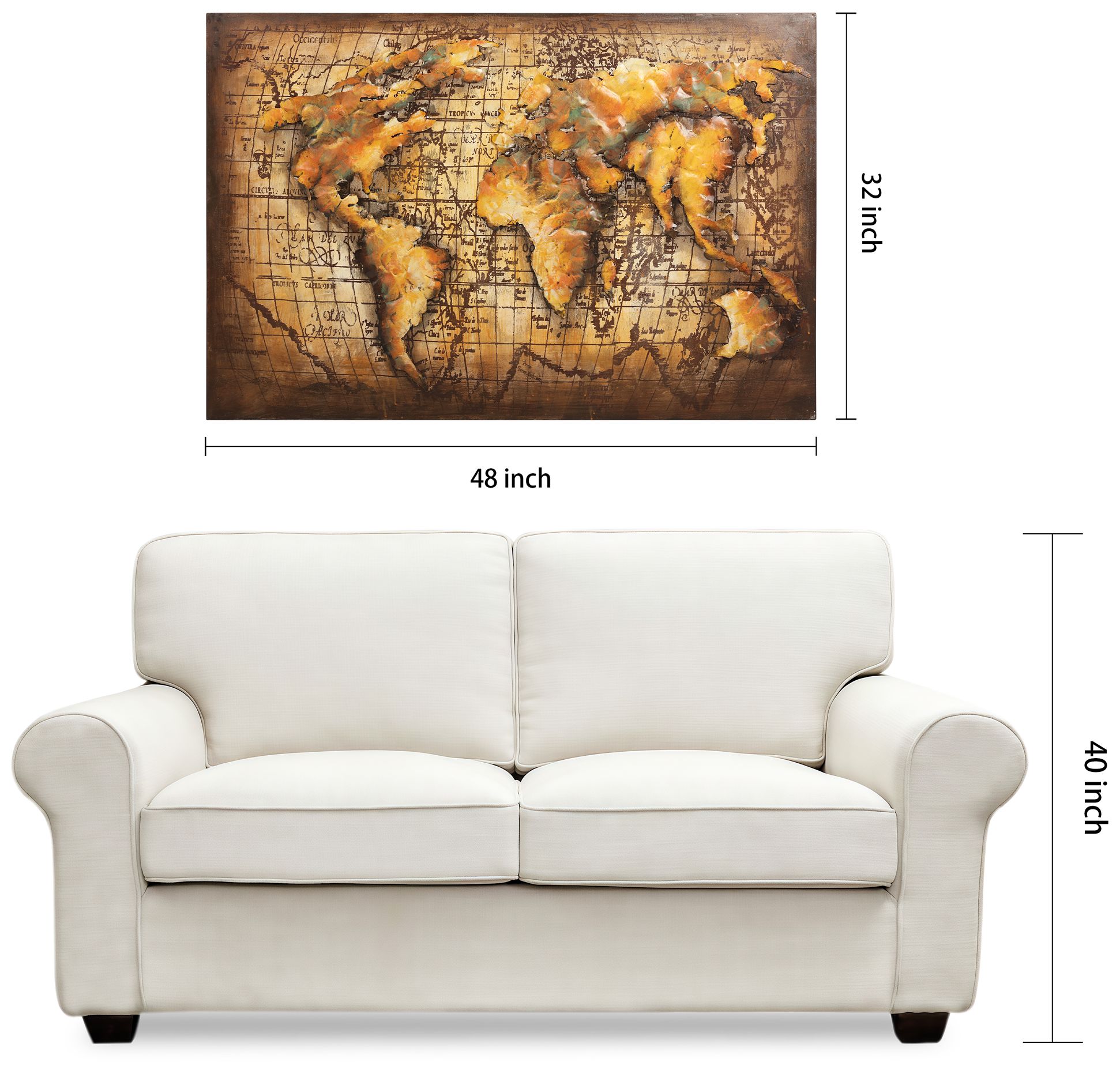 Globe Map 48" Wide Mixed Media Metal Dimensional Earth Wall Art in scene