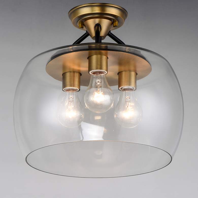 Image 1 Globlet 13 1/2" Wide Bronze with Brass 3-Light Ceiling Light